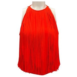 DAVID KOMA ORANGE FRINGE TRIM DETAIL NECKLINE HALTER TOP